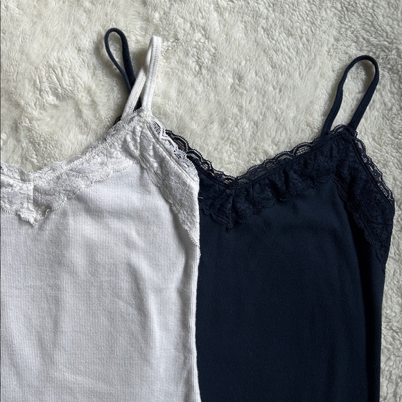 Set of 3 Hollister Lace Trim Camisoles - White, Brown, Navy - Picture 3 of 6